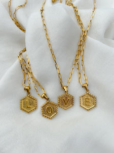 Hexagonal initial necklace